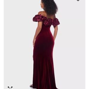 B Darlin Off-Shoulder Burgundy Maxi Dress